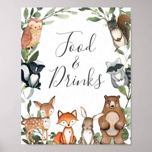 Baby shower van bosdieren Voedsel- en Drinken Poster (Voorkant)