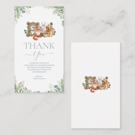 Baby shower van bosgebieden Hartelijk dank Informatiekaartje (Voorkant / Achterkant)