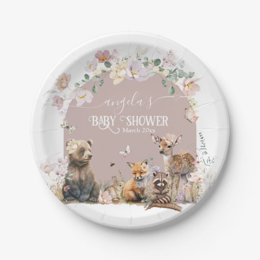 Baby shower van bosland met bloemmeisje papieren bordje (Voorkant)
