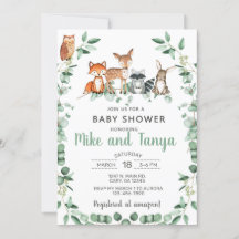 Baby shower van boslanddieren, eucalyptus.