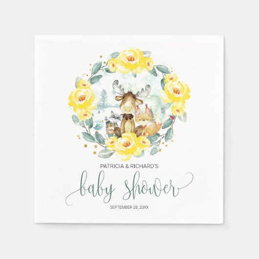 Baby shower van boslanddieren Floral Greenery Servet (Voorkant)