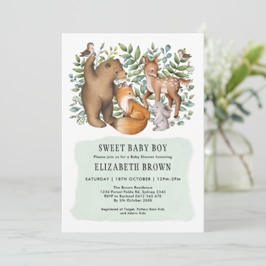 Baby shower van bosrijke bossen kaart (Staand voorkant)