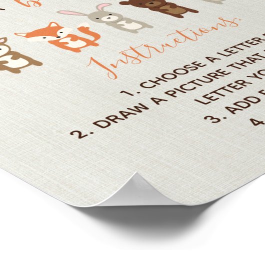 Baby shower van bossen - alfabet Page Poster (Hoek)