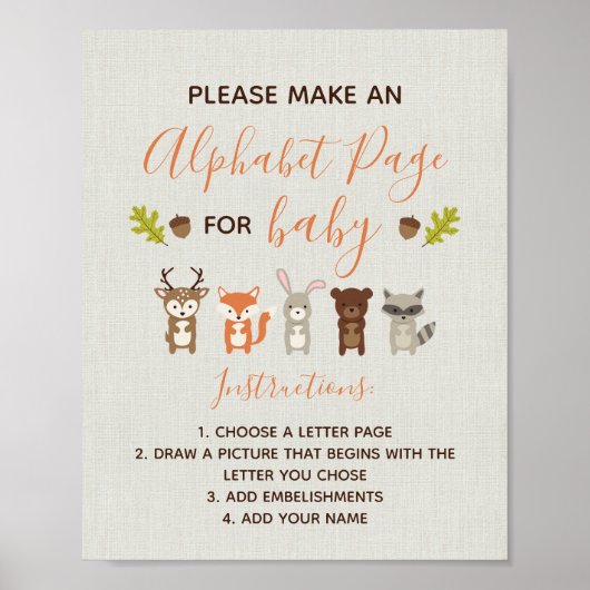 Baby shower van bossen - alfabet Page Poster (Voorkant)