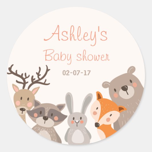 Baby shower van bossen begunstigen Sticker Dieren  (Voorkant)