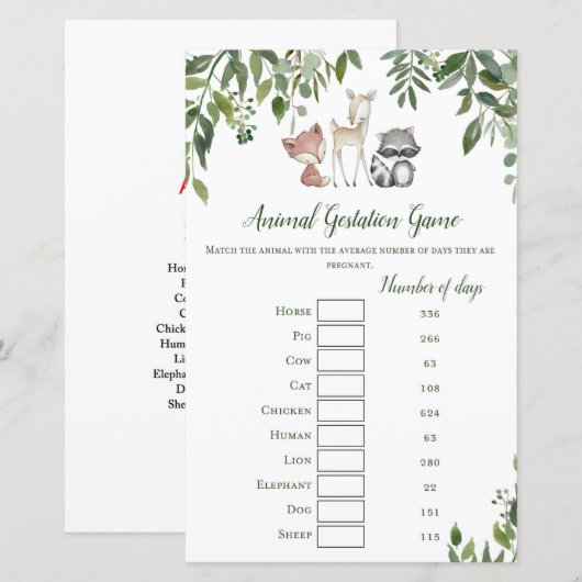 Baby shower van bossen - Dierenspel (Voorkant / Achterkant)