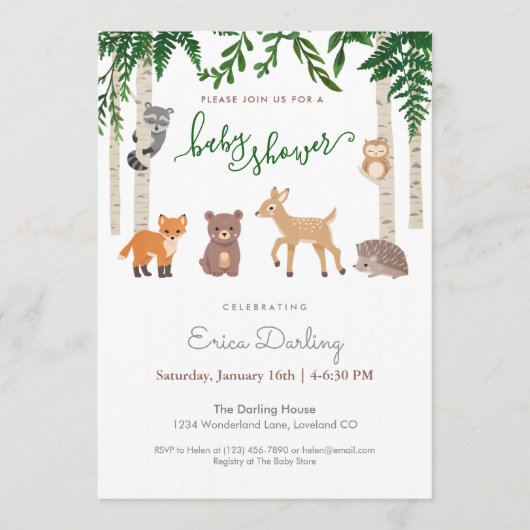 Baby shower van bossen | genderneutraal programmakaart (Voorkant)