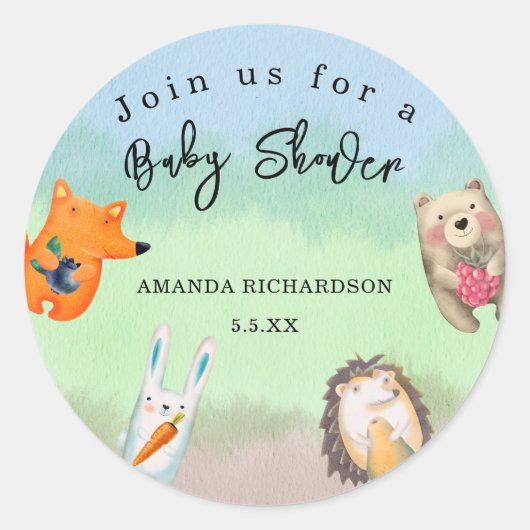 Baby shower van bossen ronde sticker (Voorkant)