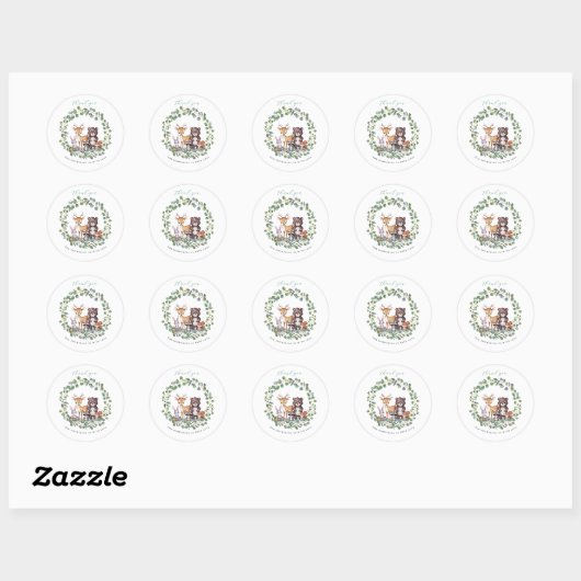 Baby shower van bossen ronde sticker (Vel)