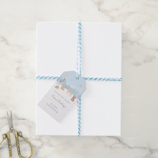 Baby shower van bossen | winterbos cadeaulabel (Met Touw)