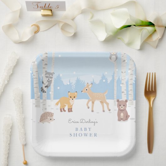 Baby shower van bossen | winterbos papieren bordje (Huwelijk)