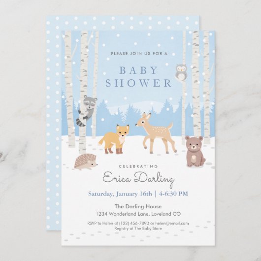 Baby shower van bossen | winterbos programmakaart (Voorkant / Achterkant)
