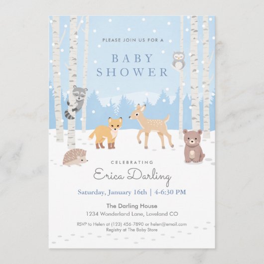 Baby shower van bossen | winterbos programmakaart (Voorkant)