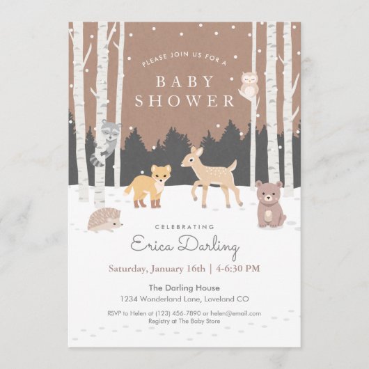 Baby shower van bossen | winterbos programmakaart (Voorkant)