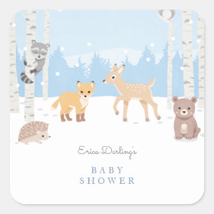Baby shower van bossen   winterbos vierkante sticker