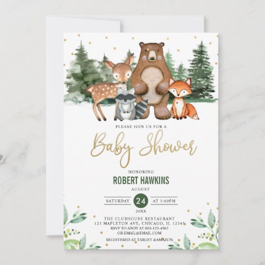Baby shower van botanische bossen kaart (Voorkant)