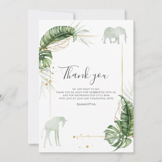 Baby shower van botanische Safari-dieren Bedankkaart (Voorkant)