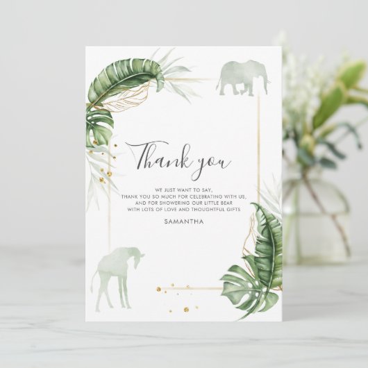 Baby shower van botanische Safari-dieren Bedankkaart (Staand voorkant)