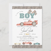 Baby shower van Boy Retro Race Car Kaart (Voorkant)