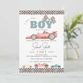 Baby shower van Boy Retro Race Car Kaart (Staand voorkant)