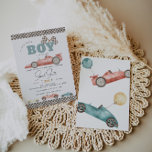 Baby shower van Boy Retro Race Car Kaart<br><div class="desc">Een  raceauto-baby shower-uitnodiging voor elke kleine jongen.</div>