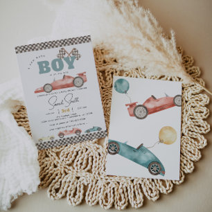 Baby shower van Boy Retro Race Car Kaart