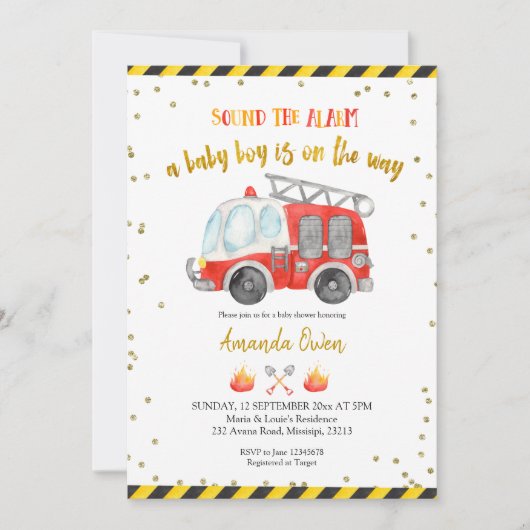 Baby shower van brandweerman kaart (Voorkant)