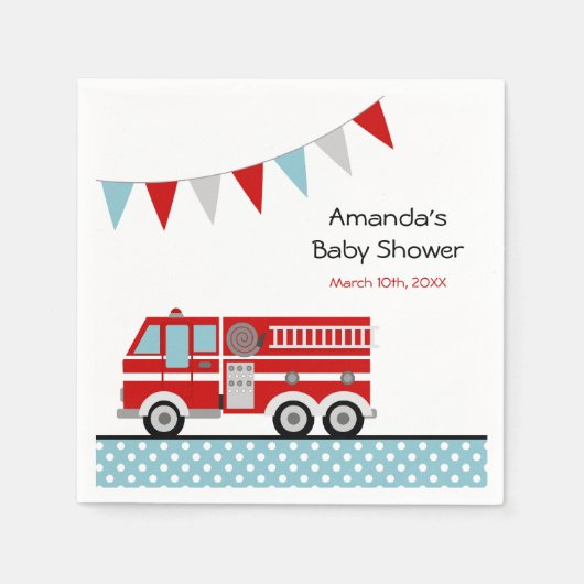 Baby shower van brandweerman Polka Dot Banner Boy Servetten (Voorkant)