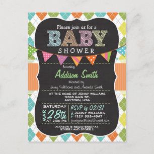 Baby shower van briefkaarten; Colorful Argyle Invi Uitnodiging Briefkaart