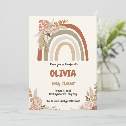 Baby shower van Brown Boho Rainbow Save The Date (Staand voorkant)