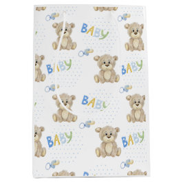 Baby shower van Brown Teddy Bear Blue Boy Medium Cadeauzakje