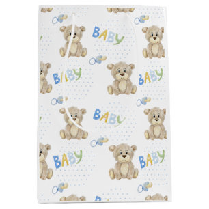 Baby shower van Brown Teddy Bear Blue Boy Medium Cadeauzakje