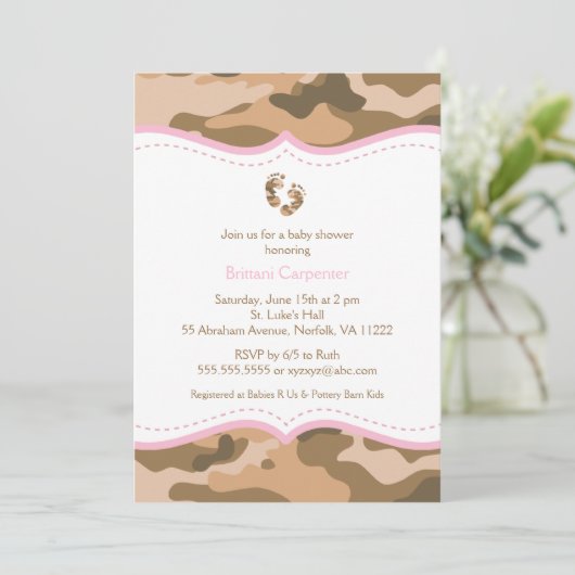 Baby shower van bruin en roze Camouflage Kaart (Staand voorkant)