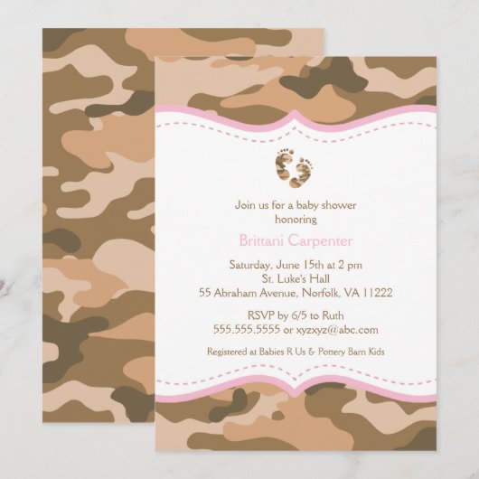 Baby shower van bruin en roze Camouflage Kaart (Voorkant / Achterkant)