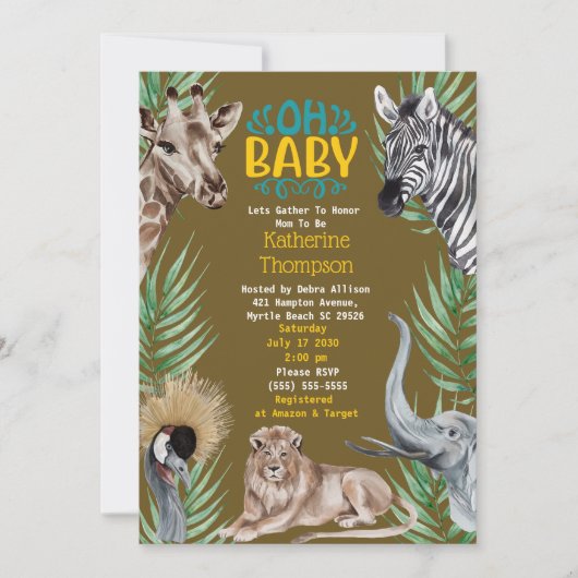 Baby shower van bruin-gele Safari-Oerwouden Kaart (Voorkant)