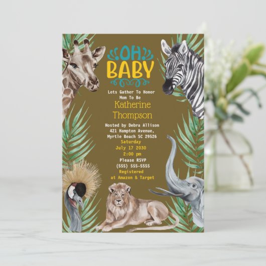 Baby shower van bruin-gele Safari-Oerwouden Kaart (Staand voorkant)