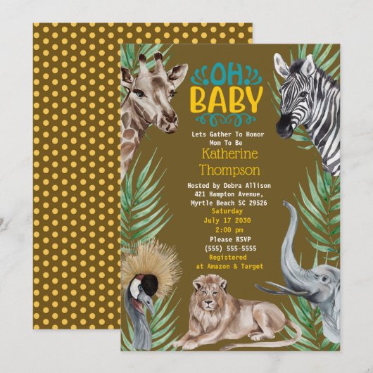 Baby shower van bruin-gele Safari-Oerwouden Kaart (Voorkant / Achterkant)