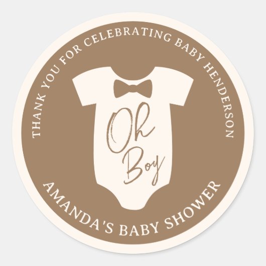 Baby shower van bruin Stropdas Ronde Sticker (Voorkant)