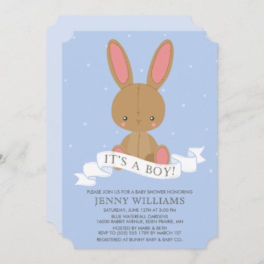 Baby shower van bruine Bunny Rabbit Boy Invite Kaart (Voorkant / Achterkant)