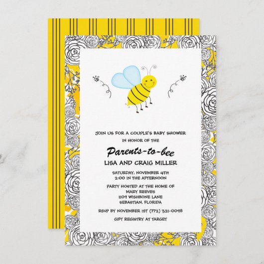 Baby shower van Bumblebee Floral Couple Kaart (Voorkant / Achterkant)