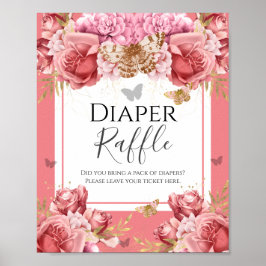 Baby shower van Butterfly Diaper Raffle Party Sign Poster