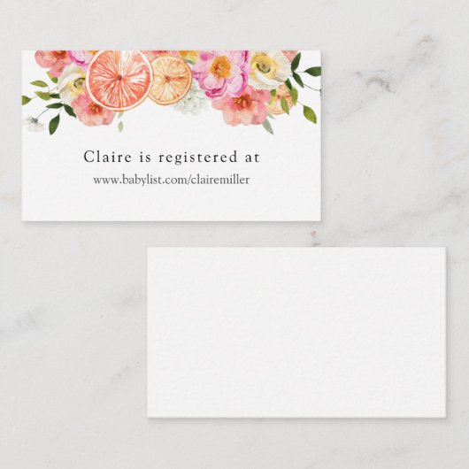 Baby shower van Citrus en Pink Flowers Informatiekaartje (Voorkant / Achterkant)