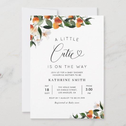 baby shower van citrusbloem kaart (Voorkant)