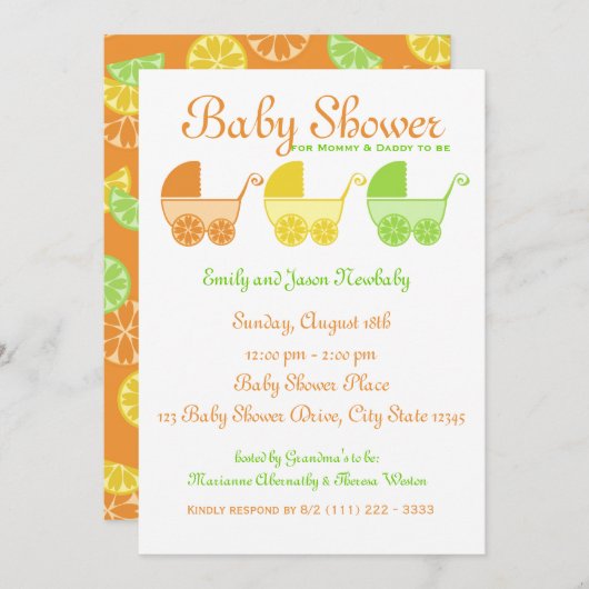 Baby shower van citrusvruchten kaart (Voorkant / Achterkant)