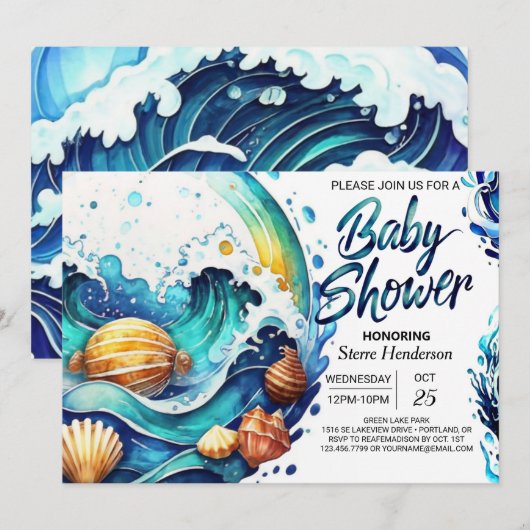 Baby shower van Coastal Boho Kaart (Voorkant / Achterkant)