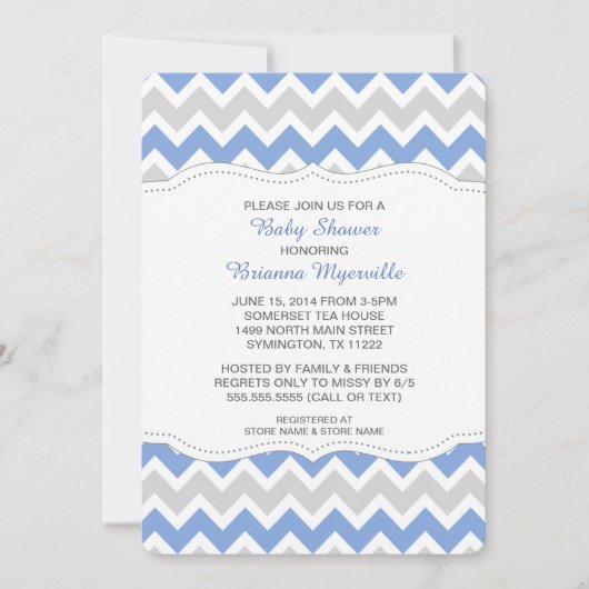 Baby shower van Cornflower Blue en Gray Chevron Kaart (Voorkant)
