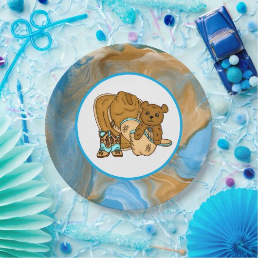 Baby shower van Cowboy Teddy Bear Boy Papieren Bordje (Feest)