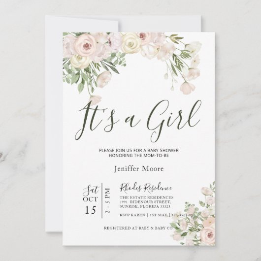 Baby shower van Cream Roos Kaart (Voorkant)