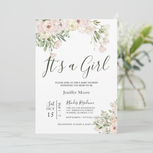 Baby shower van Cream Roos Kaart (Staand voorkant)