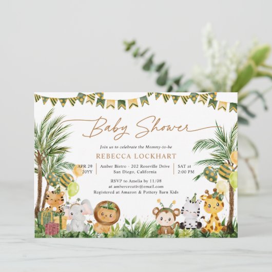 Baby shower van Cute Baby Animals Oerwoud Party Kaart (Staand voorkant)